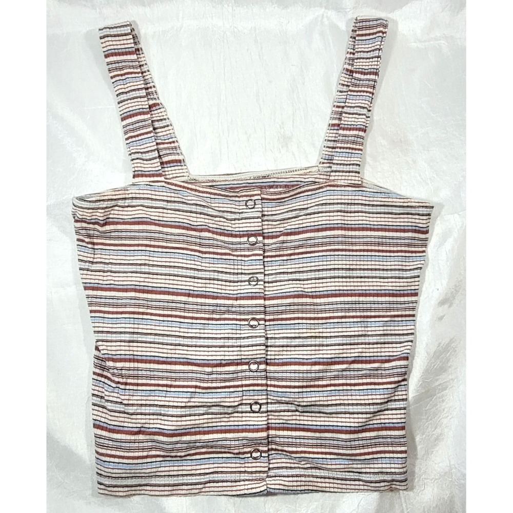 American Eagle Women's Soft & Sexy Crop Snap Front Striped Tank Top - Small